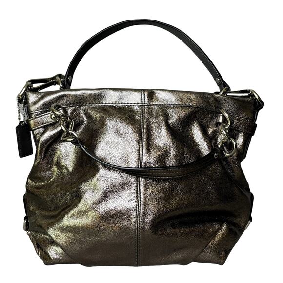 Coach Brooke Hobo Silver Gray Pewter Metallic Sparkle Glitter Shoulder Hand Bag - Picture 1 of 6